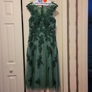 Azazie Forest Green Embroidered Party Dress Size 10
